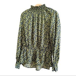 Alice Blue High Neck Leaf Print Blouse Top